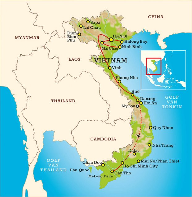 Routekaart Vietnam Magic 18 dagen